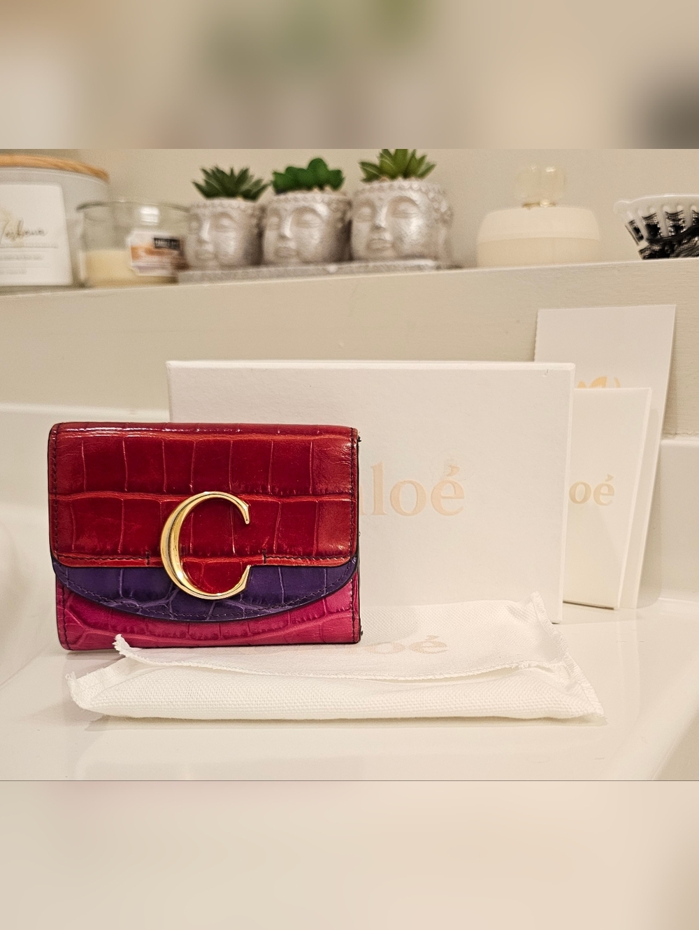 CHLOE Compact Tri-Fold Croc-Embossed Wallet